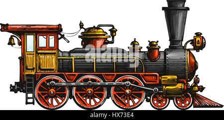 Oldtimer Dampflokomotive. Gezeichneten alten Zug, Transport. Vektor-illustration Stock Vektor