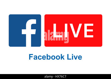 Facebook Live-Logo auf weißem Hintergrund gedruckt auf Papier zu unterzeichnen. Stockfoto