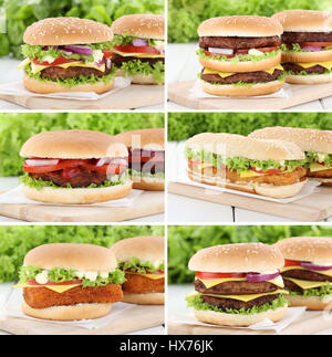 Hamburger Sammlung Cheeseburger Burger Tomaten Käse ungesund Stockfoto