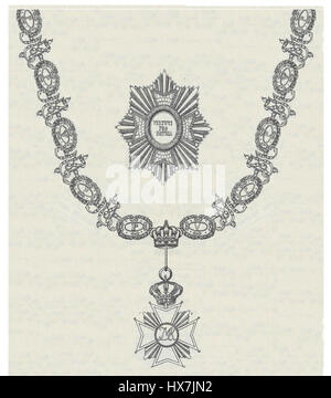 Stern und Kette mit Groszkreuz Militär Max Joseph Orden Bayern bezieht sich auf den in Bayern verliehenen Militärorden Max Joseph. Das Stern- und Kettendesign symbolisiert militärische Tapferkeit und Ehre mit historischer Bedeutung in der bayerischen Geschichte. Stockfoto