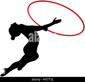 Mädchen Athlet Turnerin mit roten Hoop Rhythmische Sportgymnastik Stockfoto