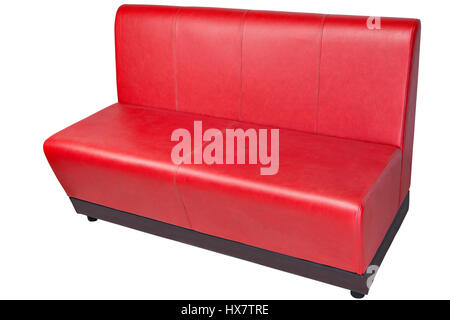 Rote Farbe Kunstleder Büro Couch, isoliert auf weiss, clipping-Pfad gespeichert. Stockfoto