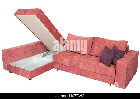 Umwandelbares Sofa Bett Schlafsofa mit Stauraum, isoliert auf weißem