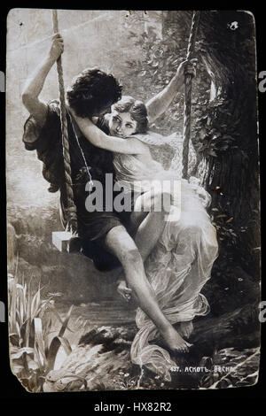 Russland-ca. 1910-1916: alte Ansichtskarte, Reproduktion von antiken Postkarte zeigt Frühling, Französisch Künstler Pierre Auguste Cot. Stockfoto