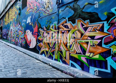 Grafitti auf Wand, Hosier Lane, Melbourne, Victoria, Australien Stockfoto