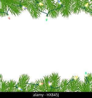 Nahtlose horizontale Grenzen mit leuchtenden elektrischen festliche Girlanden auf weißem Hintergrund. Weihnachten-Muster. Isoliert. Vektor-Illustration. Stock Vektor