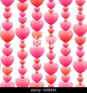 Romantische Musterdesign Herzen in verschiedenen Größen und verschiedenen Schattierungen von rot auf weißem Hintergrund. Isoliert. Zum Valentinstag. Urlaubsgrüße. Stock Vektor