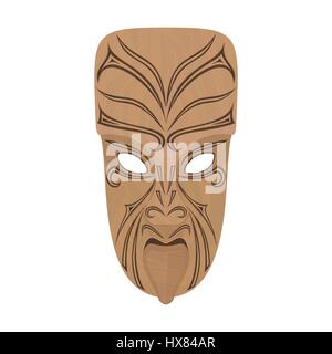 Maori Holz Maske auf weißem Hintergrund. Isoliert. Vektor-illustration Stock Vektor