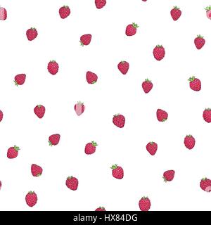 Natürliche Musterdesign Himbeeren auf einem weißen Hintergrund. Elemente des Musters gezeichnet von hand einen dunklen Umriss und helle Farben gemalt. Vektor Stock Vektor