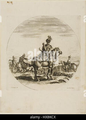 Polnischer Reiter, eine Radierung aus dem 17. Jahrhundert von Stefano della Bella, einem italienischen Künstler, entstanden um 1651. Stockfoto