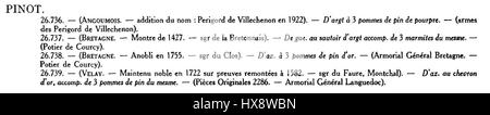 „Tomé 5 Pinot“ bezieht sich auf einen bestimmten Band, möglicherweise in einer Sammlung, die sich auf französische Literatur, Kunst oder Weingeschichte bezieht. Der Titel legt nahe, dass das Werk Teil einer Serie ist, die sich möglicherweise auf ein kulturelles oder regionales Thema konzentriert. Stockfoto