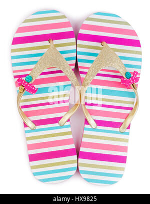 Sommer-Mode gestreift Flip-Flops oder Hausschuhe isoliert auf weißem Hintergrund. Stockfoto