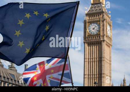 London, UK. 25. März 2017. Aktivisten in der Europäischen Union bleiben teilnehmen an den Marsch für Europa. Zehntausende von Menschen marschierten vom Park Lane zu einer Kundgebung in Parliament Square von Rednern, darunter Tim Farron MP, Alastair Campbell, David Lammy MP und Nick Clegg MP angesprochen. Bildnachweis: Mark Kerrison/Alamy Live-Nachrichten Stockfoto