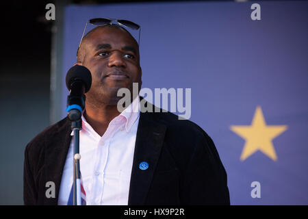 London, UK. 25. März 2017. David Lammy, Arbeits-Wartungstafel für Tottenham, befasst sich Zehntausende von Pro-EU-Aktivisten auf dem Marsch für Europa. Bildnachweis: Mark Kerrison/Alamy Live-Nachrichten Stockfoto