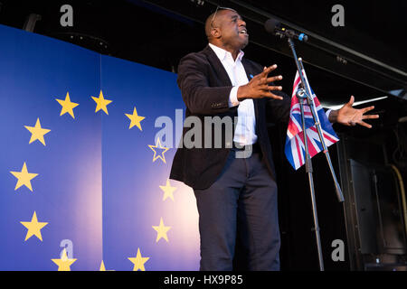 London, UK. 25. März 2017. David Lammy, Arbeits-Wartungstafel für Tottenham, befasst sich Zehntausende von Pro-EU-Aktivisten auf dem Marsch für Europa. Bildnachweis: Mark Kerrison/Alamy Live-Nachrichten Stockfoto