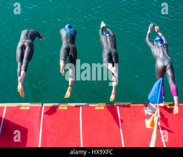 Triathleten zu Beginn der internationalen triathlon Stockfoto