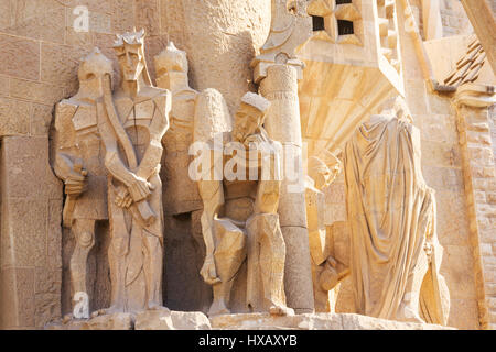 Detail aus der Leidenschaft Fassade der La Sagrada Familia, Barcelona, Katalonien, Spanien Stockfoto