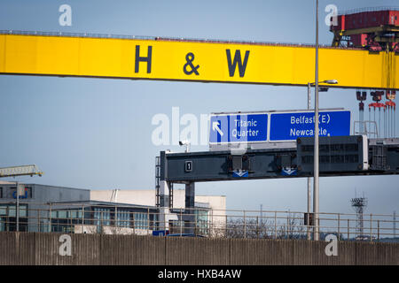 Weltweit renommierten Harland und Wolff Kran in Titanic Quarter in Belfast. Stockfoto