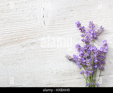 Einige Zweige Lavendel auf einem alten hölzernen Hintergrund Stockfoto