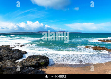 St.Ives Bucht gesehen von Godrevy in Cornwall, England, UK Stockfoto