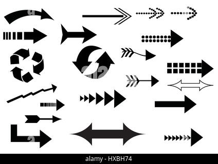 eine Reihe von schwarzen Pfeil Icons auf weißem Hintergrund Stock Vektor
