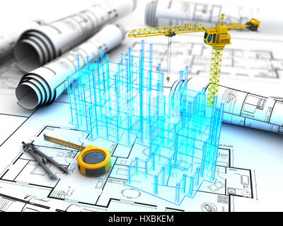 abstrakt 3d Darstellung der Gebäude-Design-Projekt Stockfoto