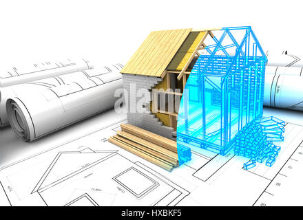 abstrakte 3D-Illustration Haus-Design-Projekt Stockfoto