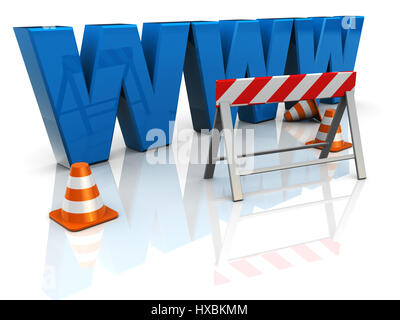 3D Abbildung des "Www" Text Bau, Internet Gebäudekonzept Stockfoto