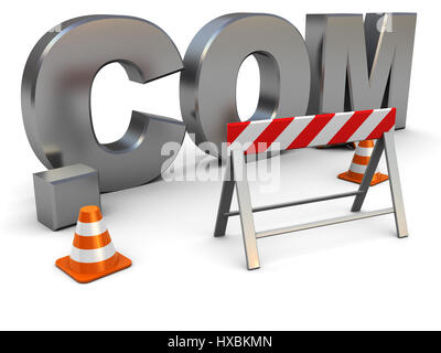3D Illustration des Textes ".com" Bau, Web-Design-Konzept Stockfoto