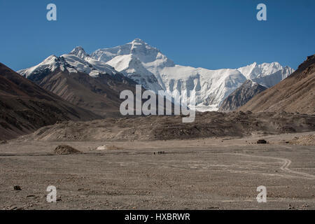 Changtse und Mount Everest Blick vom Rongbuk-Tal Stockfoto
