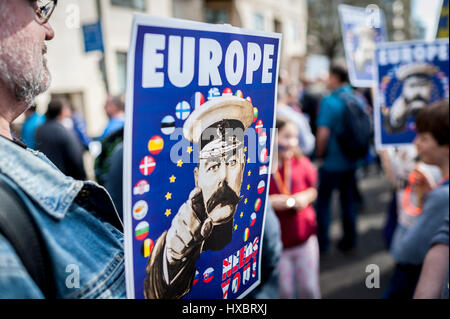 Der Marsch für Europa in London auf Samstag, 25. März 2017. Demo vom Hyde Park, Parliament Square. Von organisiert der Bewegung Unite für Europa. Stockfoto