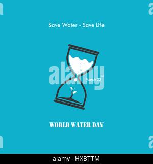 Wasser Tropfen und Sanduhr-Symbol mit kleiner Baum Symbol Vektor-Logo Design-Vorlage. World Water Day Symbol. World Water Day Idee Kampagnenkonzept für Gruß Stock Vektor