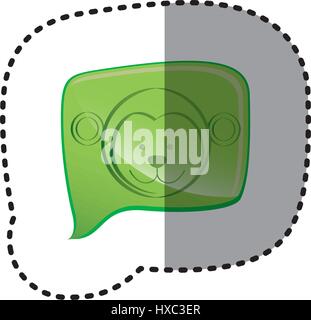 Farbe Aufkleber mit Affengesicht in quadratischen Rede Stock Vektor