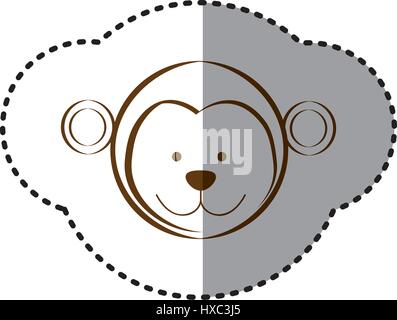 Aufkleber mit braune Linie Kontur des Gesichts der Affe Stock Vektor