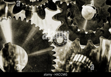Getriebe, Zahnräder und Lager, technische Teile für die Luft-und Raumfahrtindustrie Stockfoto