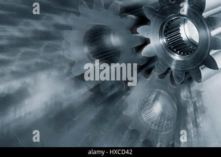 große Titan-Getriebe und Zahnräder, Luft-und Raumfahrt, Maschinenbau, Teile, leichte Zoom-Effekt Stockfoto
