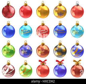 3D Illustration Weihnachten Kugeln setzen, isoliert über weiß, viele Farben und Verzierungen. Stockfoto