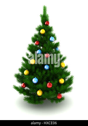 3D Darstellung der geschmückten Tannenbaum auf weißem Hintergrund Stockfoto