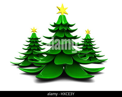 Abstrakt 3d Illustration von Weihnachtsbäumen auf weißem Hintergrund Stockfoto