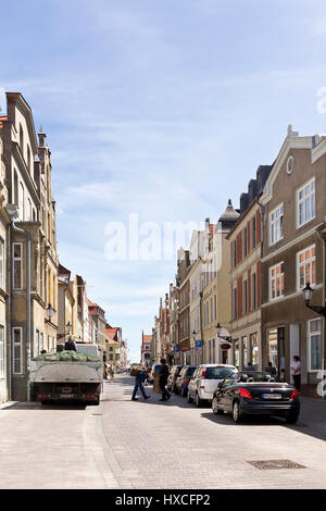 Wohnhäuser und Geschäftshäuser in der alten Stadt Wismar, Wohn- und gewerblich genutzten Gebäuden in der Altstadt von Wismar |, Wohn-Und Gesc Stockfoto