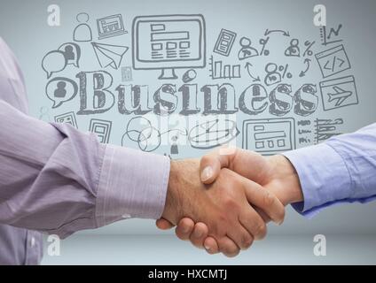 Digitalen Verbund aus Business Handshake mit Business Grafiken Zeichnungen Stockfoto