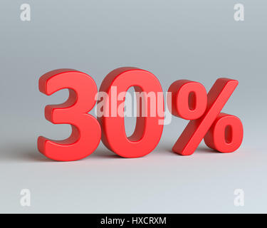 Roten dreißig Prozent melden auf grauem Hintergrund Stockfoto