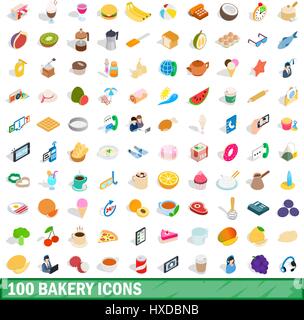 100 Bäckerei Icons Set, isometrischen 3d Stil Stock Vektor