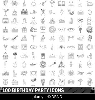 100. Geburtstag Party Icons Set, Umriss-Stil Stock Vektor