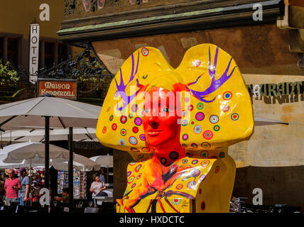 "Cerf-Tête" Skulptur von Marc Felten 2016, Street Art, Straßburg, Elsass, Frankreich Stockfoto