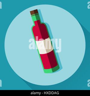 Vektor-flache Cartoon-Stil-Ikone Rotwein in einer grünen Glasflasche Stock Vektor