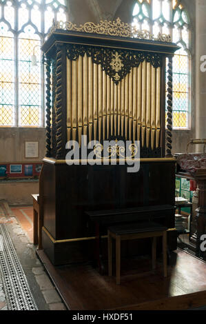 Die Orgel in St. Marien Kirche, Wiveton, Norfolk, England, UK Stockfoto