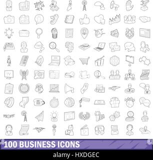 100 Business Icons Sets, Umriss-Stil Stock Vektor