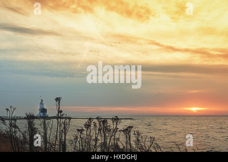 Pferd von Marken ist eine berühmte niederländische Leuchtturm am Ijsselmeer im Dorf namens Marken. Stockfoto