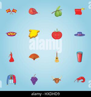 Spanien-Icons set, cartoon-Stil Stock Vektor